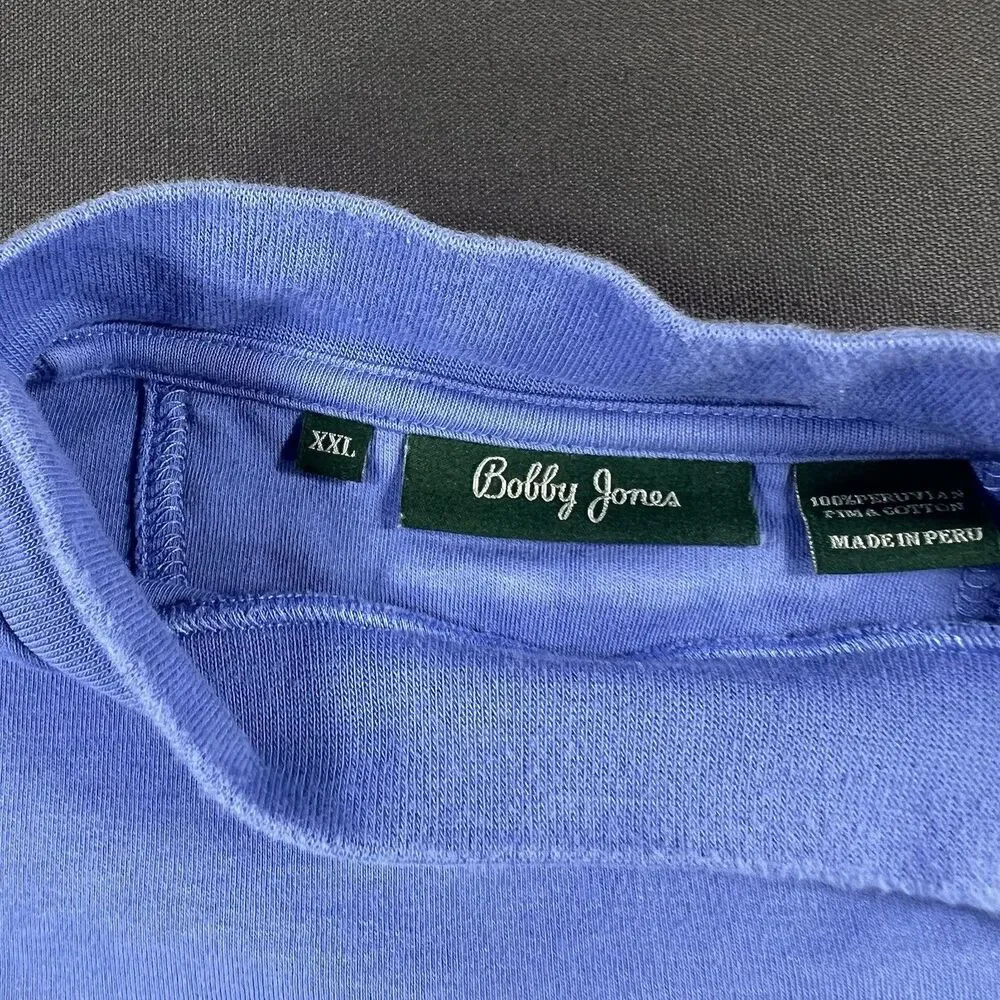 Bobby Jones Galloway Mock Neck Pullover Mens XXL Blue Peruvian Pima Cotton Golf